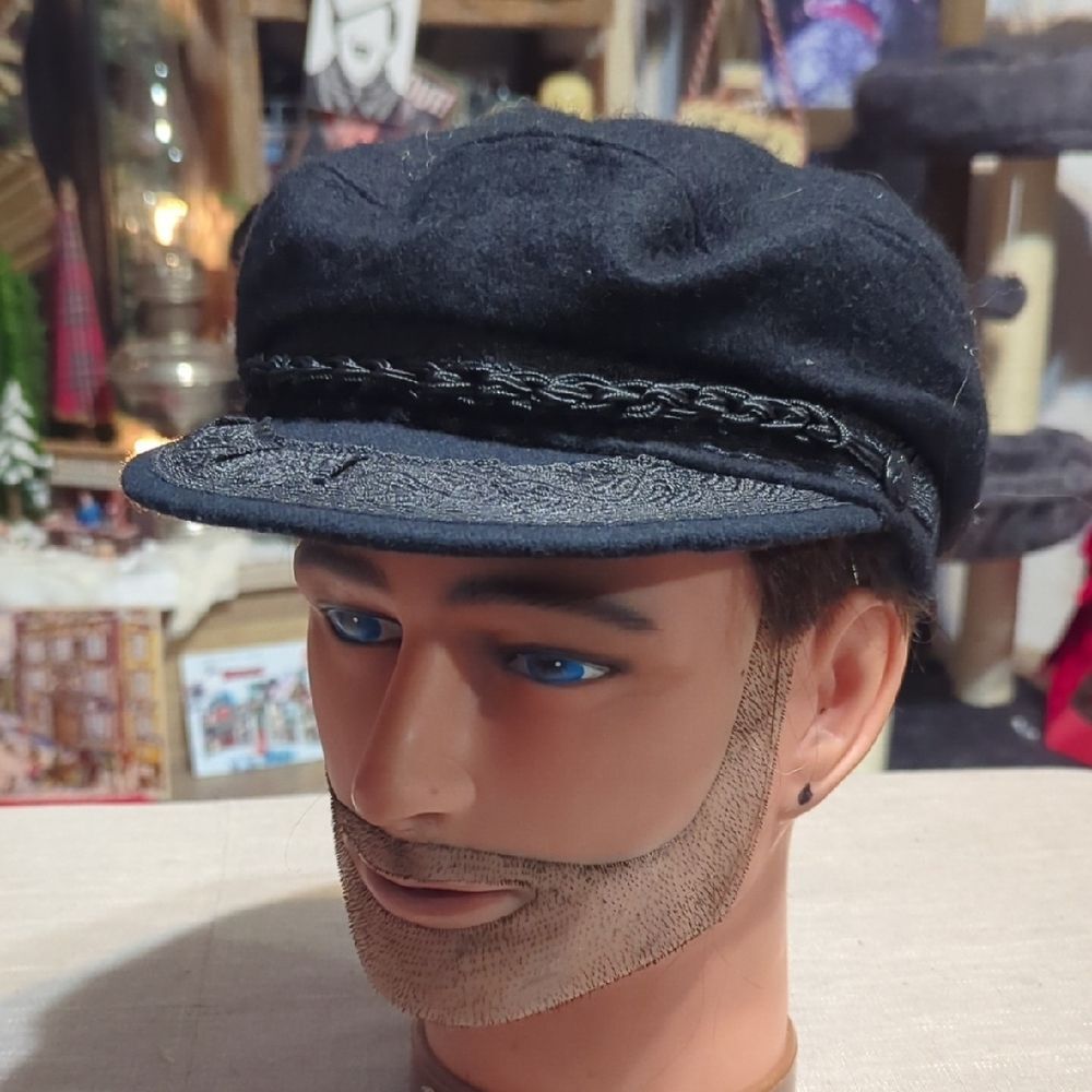 Vintage Greek Fisherman Cap Hat Men Black Greece Dorfman Pacific Size